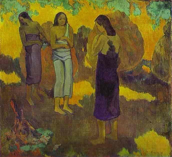 Three Tahitian Women against a Yellow Background - Paul Gauguin Painting